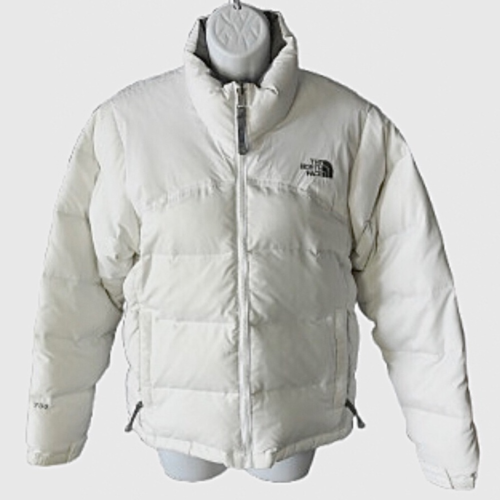 THE NORTH FACE WHITE GOOSE DOWN PUFFER JACKET • ZIP FRONT & POCKETS • Sz XS